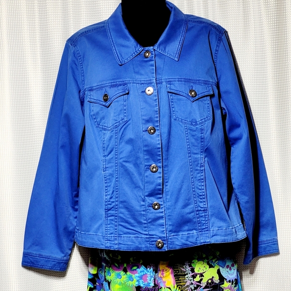 80s Vintage Vibrant Cobalt Blue Denim Jacket (L**) - Picture 2 of 11